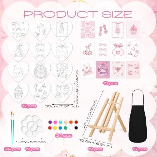 Motipuns 12 Set Pink Bow Pre Drawn Canvas to Paint for Adults, Heart Shaped - Image 2