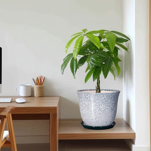 Ceramic Planter - 10 Inch Plant Pot for Indoor Outdoor, Round Planter with Drainage Hole and Plant Tray, Large Decorative Planters, Modern Flower Pot, Home Room Decor, Gardening Gift, Green - Image 7
