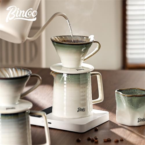 Bincoo Pour Over Coffee Maker&Dripper, Style Cone Filter + 450ml Ceramic Coffee Server, Manual Coffee Brewer Set, Reusable Coffee Filter Holder, Great Gift for Coffee Enthusiasts(Green) - Image 2