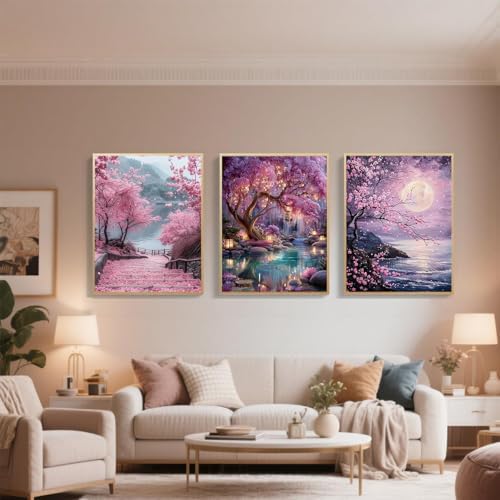 3pack Pink Cherry Blossoms Diamond Art Kits for Adult Diamond Painting Kit - Image 4