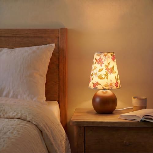Vintage Wooden Night Lamp, Wood Base Fabric Lampshade, Adjustable Light Color and Brightness with Power-Off Memory, Safe USB Powered, Retro LED Table Light for Bedroom Living Room Office (Red Flowers) - Image 5