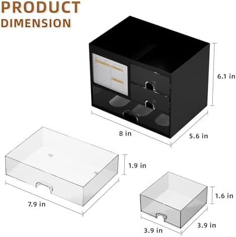 Marbrasse Desk Organizer with 3 Drawer, Multi-Functional Pencil Pen Holder for Desk, Desk Organizers and Accessories with 4 Compartments, Desktop Organizer Storage for Office Home Art Supplies (Black) - Image 3