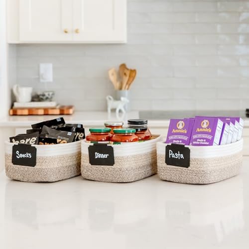 NaturalCozy 11.8"x8"x4.5” Storage Baskets for Shelves 3 Pack | Cotton Rope Woven Small Baskets for Organizing | Small Storage Bins for Nursery, Bathroom, Closet, Cube Shelf, Decorative, Gift Basket - Image 4