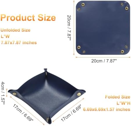 HARFINGTON PU Leather Valet Tray Unisex Folding Small Catchall Tray Portable Entryway Table Tray Nightstand Bedside Desk Tray for Key Wallet Watch Coin Jewelry Dice, Dark Blue - Image 2