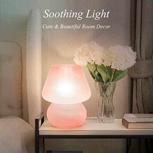 ONEWISH Mushroom Lamp Cute Table Lamp for Bedroom Nightstand Soft Light Pink, Small Glass Nightlight Stepless Dimmable Desk Lamp for Dining, Living, Nursery, Vanity, Home Decor Lamp for Girls Women - Image 3