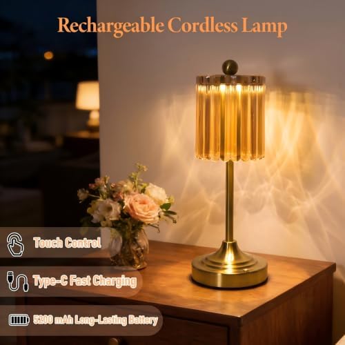 Small Vintage Cordless Table Lamp (Amber-01, 1 Pack) - Image 6
