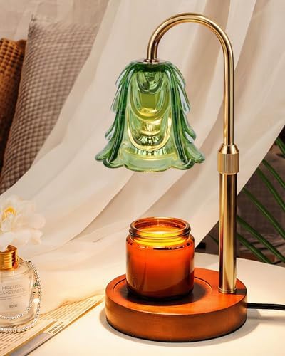 Funistree Small Candle Warmer Lamp with Timer, Adjustable Green Lamp Warmer for Jar Candles, Christmas Birthday Gifts for Women Mom Her, Dimmable Candle Heater, Cute Wax Warming Light with Wood Base by Funistree