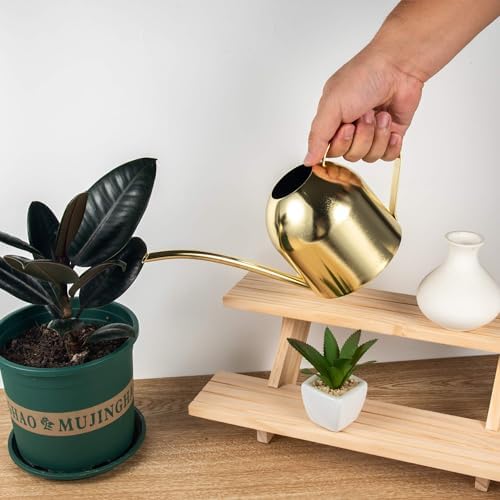 IMEEA 30oz Indoor Plant Watering Can Stainless Steel Long Spout, Gold - Image 2