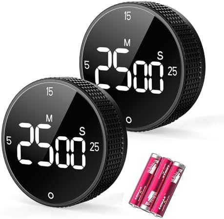 Digital Kitchen Timer, Large Display Magnetic Countdown Countup Timer, 3 Preset Times (5, 15, 25),Volume & Brightness Adjustable for Cooking Classroom Studying, Easy for Kids (Black,2Pcs) by SmartTimingforEveryMoment