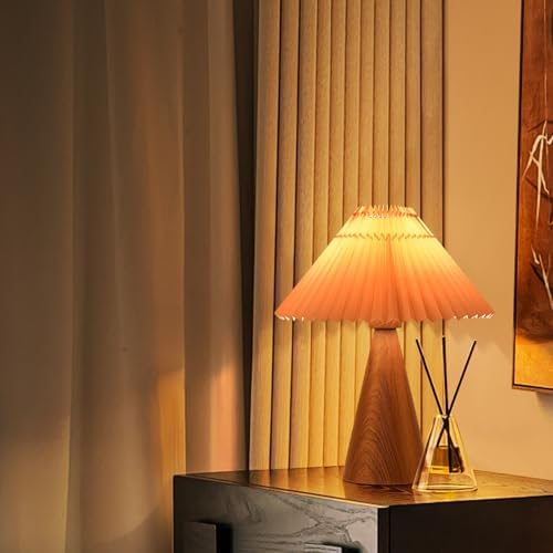 Ziqqeelam Wood Small Table Lamp, Mini Cute Table Lamp, Pleated Table Lamp,Wooden Grain Bedroom Lamps for Nightstand, Small Scalloped Lamp Shade Table Lamps for Small Spaces for Bedroom,Living Room - Image 7