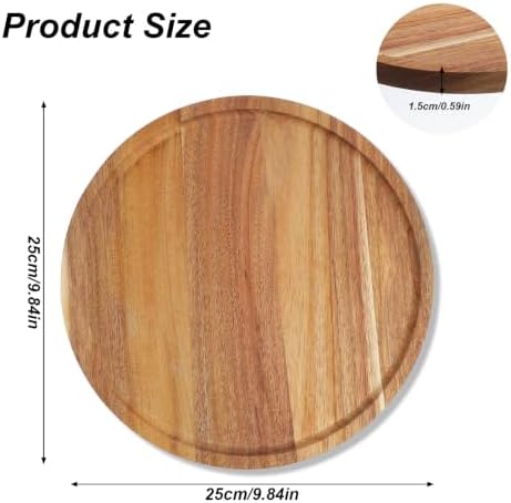 2 Pack Round Wood Tray, Acacia Wooden Decorative Serving Tray for Coffee Table, Home Decor, and Centerpiece – Small Candle Tray & Charcuterie Board for Kitchen Countertop (7.9 Inch) - Image 2
