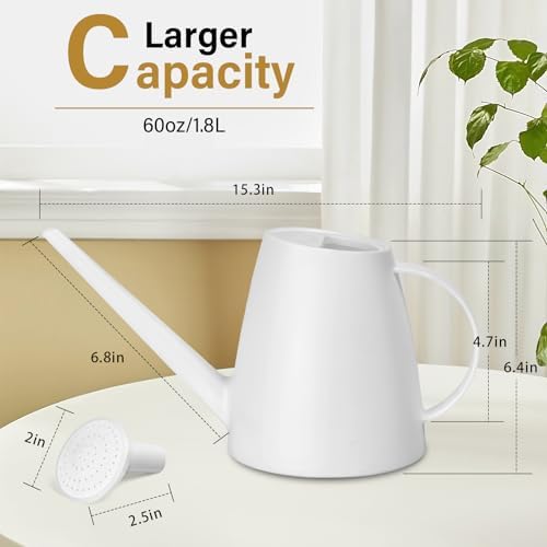 Plastic Watering Can - for Indoor and Outdoor House Plant Garden - with Long Spout - 1/2 Gallon - White - Image 2