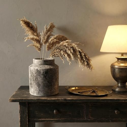 Rustic Terracotta Flower Vase, 7.5 Inch Aged Black Ceramic Pot for Dried Arrangements, Farmhouse Boho Centerpiece for Living Room, Entryway, Airbnb & Shelf Decor - Image 3