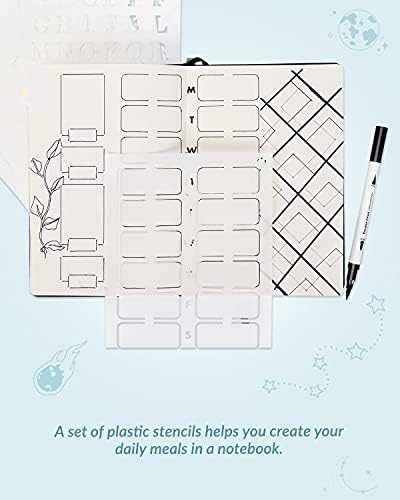 Dotted Journal Set with A5 140GSM No-Bleed Notebook, 15 Stencils, 12 Markers, 10 Roll Washi Tapes, Scissor, Organizer Bag and More, Journaling Kit for Diary Schedule -Black - Image 7