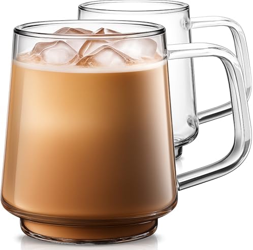 Aquach 20oz Stackable Glass Mugs Set of 2, Large Clear Coffee Tea Cups by Aquach