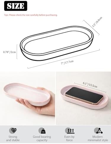 Glossy Pink Ceramic Bathroom Tray, Small Vanity Organizer Dish - Image 2