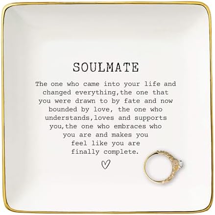 NZY Anniversary Birthday Christmas Gifts for Couple Best friend Bestie Soul sister-Soulmate Gifts for Wife Husband Girlfriend Boyfriend-Soulmate for Her-Ceramic Jewelry Tray Trinket Holder Ring Dish by NZY