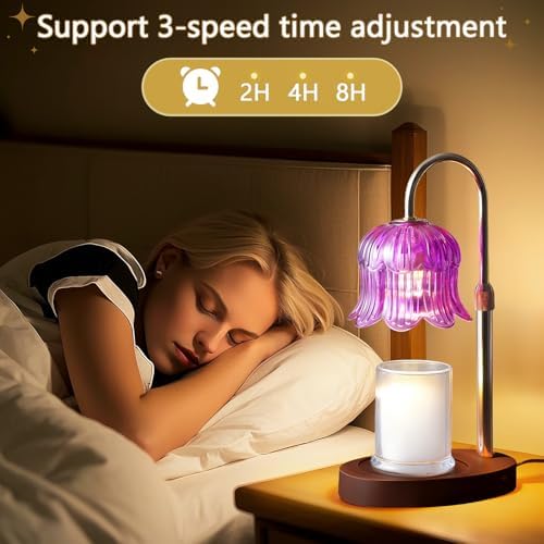 CRMILL Candle Warmer Lamp Electric Timer - Candle Lights Home Decor Candles Warming Height Adjustable Dimmable Warmers Purple - Image 6