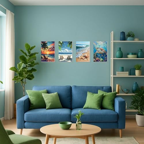 4 Pack Framed Paint By Numbers Kit for Adults Beginner Beach Adult Paint By Number Kits on Canvas Sea Turtle Painting By Numbers for Adults with Frame Diy Painting Kits for Home Wall Art 8x12 Inch - Image 5