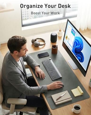 Aothia Faux Leather Desk Mat - Non-Slip PU Leather Desk Blotter, Waterproof Writing Surface, Large Desk Pad for Office & Home (Jungle Green, 55" x 24") - Image 3