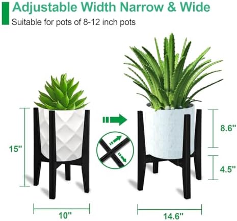 Rnined Plant Stand Indoor, Bamboo Plant Shelf, Adjustable Corner Plants Flower Holders Single Floor Plant Stand, Fits 8 to 12 Inches Pots,(Pot & Plant Not Included)(Black) - Image 2