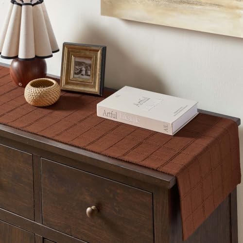 ZeeMart Linen Checked Farmhouse Table Runner, 13x48 Inches Terracota - Image 6