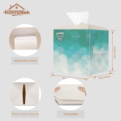 HOMOTEK 2 Pack Tissue Box Cover, Square PU Leather Tissue Holder, Decorative Facial Tissue Cube Paper Organizer Dispenser for Bathroom, Night Stands, Desk, Car 5X5X5'' - White, Pebble Grain - Image 2
