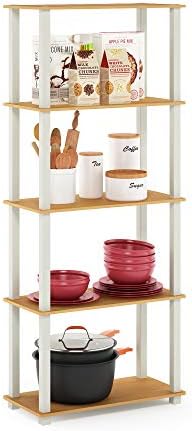Furinno Turn-N-Tube 5-Tier Multipurpose Shelf / Display Rack / Storage Shelf / Bookshelf, Square Tubes, Beech/White by Furinno-FitsYourSpaceFitsYourBudget