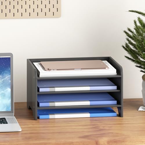 Bamboo File Organizer for Desk, Paper Tray with Pen Holder - Image 2