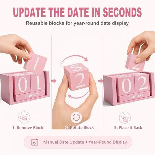 MICKYU Pink Wooden Perpetual Block Calendar - Image 4
