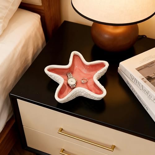 Starfish Shape Ceramic Jewelry Tray, Ocean-themed Decorative Trinket Dish, Suitable for Mother Friend Sister, Gifts for Women, Home Decor Trinket Dish (Pink Starfish) - Image 2