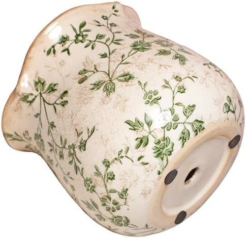Xiaan Jiaju Vintage Ceramic 6.11'' Plant Pots, Decorative Vase for Indoor Garden, Room & Home Decor, Sage Beige - Image 3