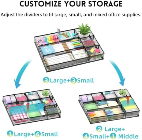 SUPEASY 2 Pack Desk Drawer Organizer with Adjustable Dividers, Black - Image 4