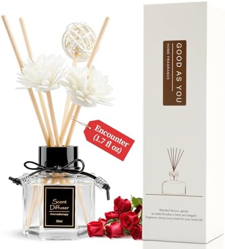 Encounter Reed Diffuser 1.7 fl oz, Romantic Floral & Woody Home Scent | Natural Non-Toxic Essential Oil with 6 Sticks | Long-Lasting Air Freshener for Bedroom Living Room Gift by WOHSEROM