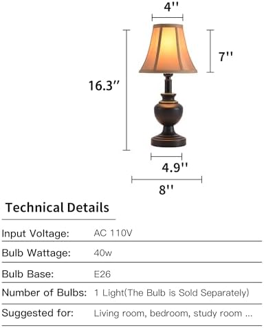 Traditional Table Lamp, Desk Lamp for Living Room with Fabric Shade - Image 2