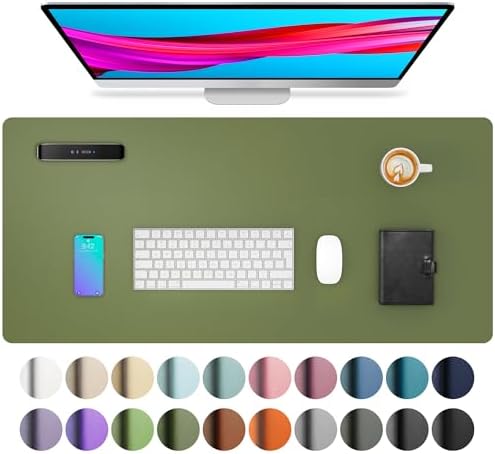 Aothia Desk Protector Mat, Mouse Pad, Non-Slip Waterproof PU Leather Desk Blotter, Laptop, Writing for Office and Home (23.6" x 13.7", Olive Green) by AothiaSimpleNaturalUnique