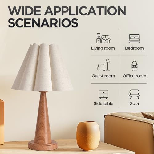 Modern Table Lamp with Petal Linen Lampshade, Light Faux Wood Metal Base, 20.5” Bedside Nightstand Lamp for Bedroom, Living Room, Office, E26 Base, Max 60W (Bulb Not Included) - Image 2