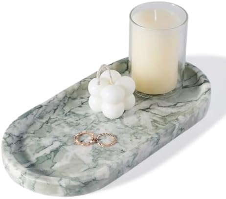Koville Marble Bathroom Tray for Countertop, Vanity Tray Stone Trays for Decor, Natural Marble Decorative Tray for Dresser Organizer, Storage Trays for Perfume, Jewelry, Cosmetics(Retro Light Green) by Koville