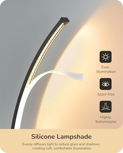 EDISHINE Curved LED Table Lamp, Modern Bedside Lamps for Bedroom, Black - Image 3