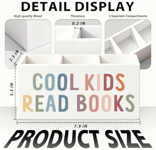 Book Lovers Gifts Pen Holder, Book Reader Gifts Pencil Holder for Desk, Boho Cool Kids Read Books Wooden Box Sign Decorations for Reading Room Corner Nook Classroom Desk Tabletop - Image 7