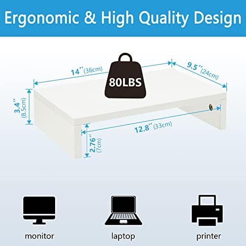 TEAMIX White Monitor Stand Riser for Desk, Small Computer/Laptop Stand Wood - Image 3