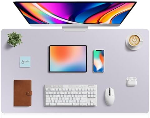 Aothia Faux Leather Desk Mat - Large Mouse Pad, Non-Slip PU Leather Blotter, Waterproof Writing Surface for Office and Home (Smoky Lavender, 40" x 24") by AothiaSimpleNaturalUnique