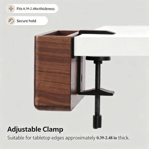 Clamp-on Desk Side Storage Rack,Wooden Side Desk Organizer Walnut - Image 5