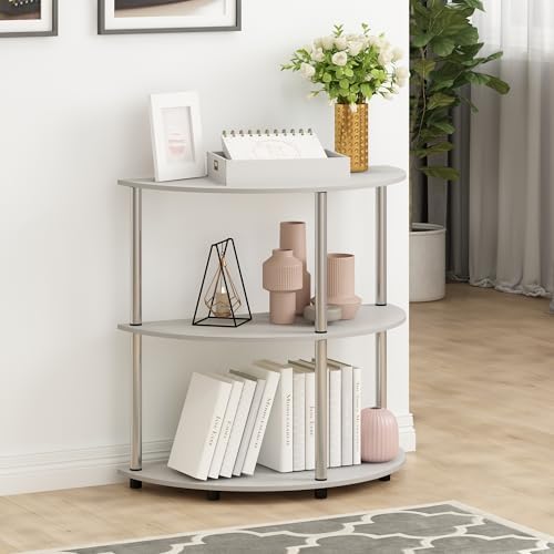 Furinno Frans Turn-N Half Round Console Table with Stainless Steel Tubes, White Oak, 15.6D x 31.1W x 30.8H in - Image 2