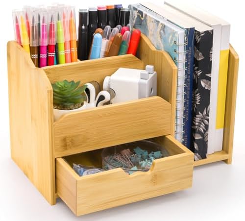 ZAVOOS Bamboo Desk Organizer with Drawer Pen Holder, 5 Compartments by YouroasisForallofusCreatingsharedcomfortforeveryhome