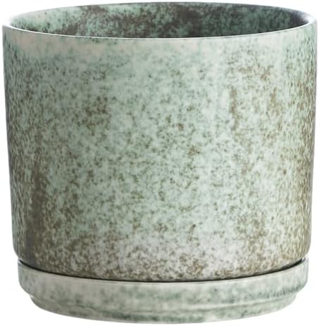 Ekirlin 7 Inch Modern Plant Pot, Ceramic Glaze Planters for Indoor Plants, Round Flower Pots with Drainage Hole and Saucer, Orchid Planter Pot for Succulent, Pothos, Snake Plant,Gift for Plant, Green by Ekirlin
