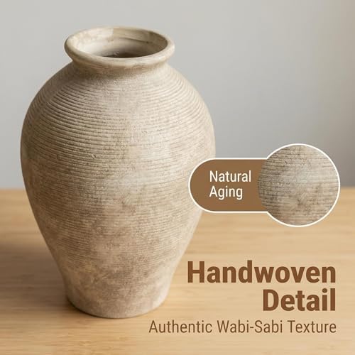 Large 9 Inch Ceramic Vase, Farmhouse Rustic Table Centerpiece, Vintage Floor Vase for Dried Flowers, Home Decor for Living Room, Mantel, Bookshelf & Office - Image 6