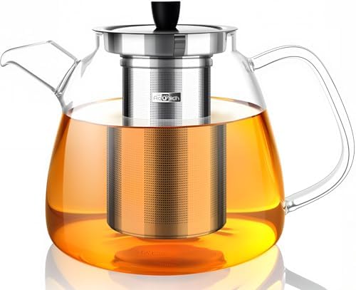 Aquach 42oz Glass Teapot with Infuser, Stovetop Safe Tea Kettle by Aquach