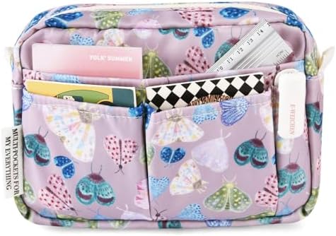 Multiple Pockets Portfolio Organizer with Zipper,Makeup Bag Pencil Pouch by E-WEICHEN