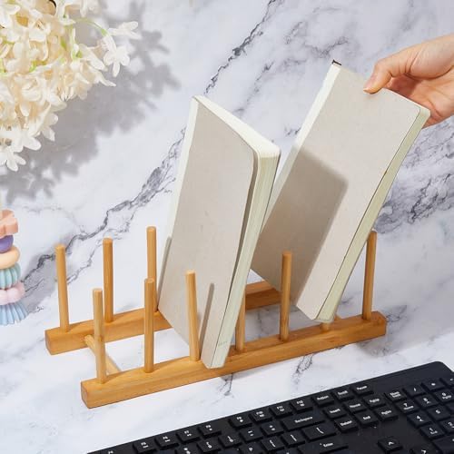 DICOSMETIC 2 Sets Bamboo Desk File Organizer 6-Compartment Vertical File Holder Bamboo Mail Sorter Wooden Desktop Paper Organizer for Home Office School, 30.1x11.5x10.6cm - Image 3